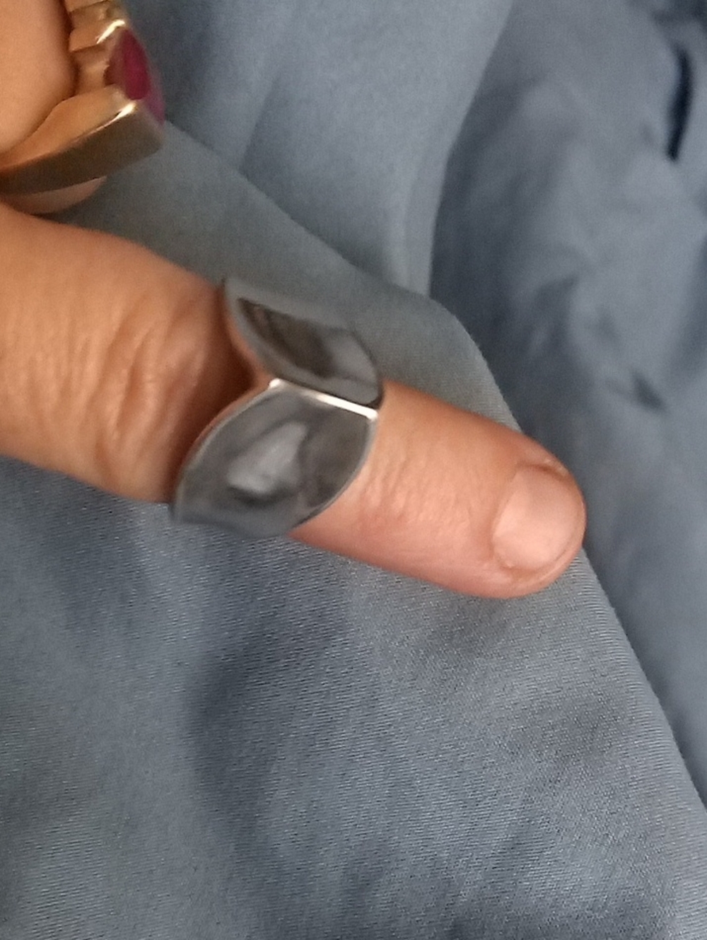 Polished Silver-Tone Womans Ring - Modern Open Design